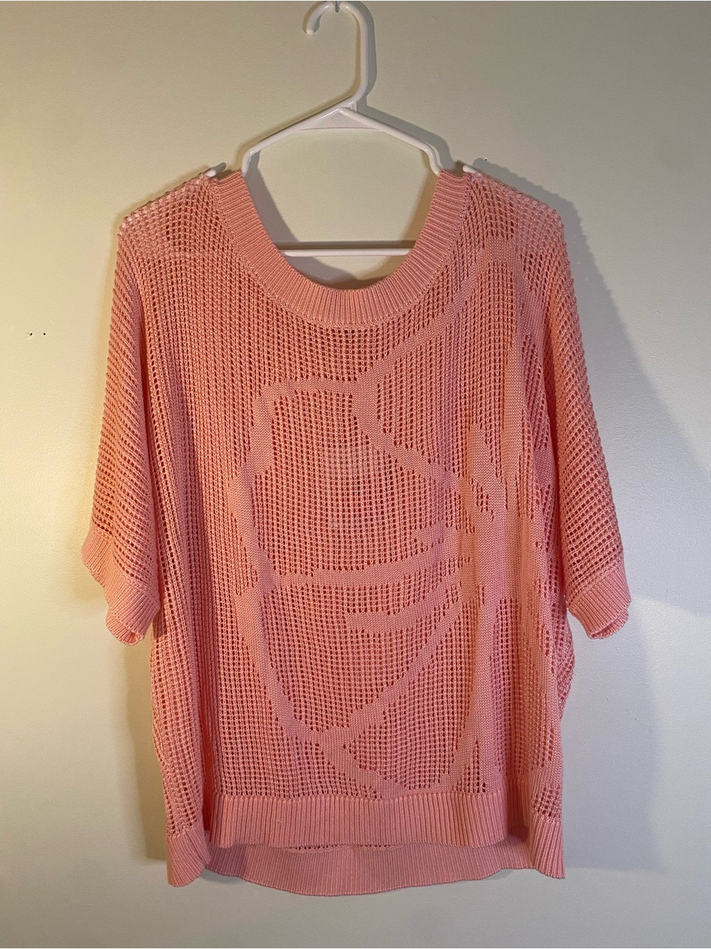 Light Pink Open-Knit Short Sleeve Sweater